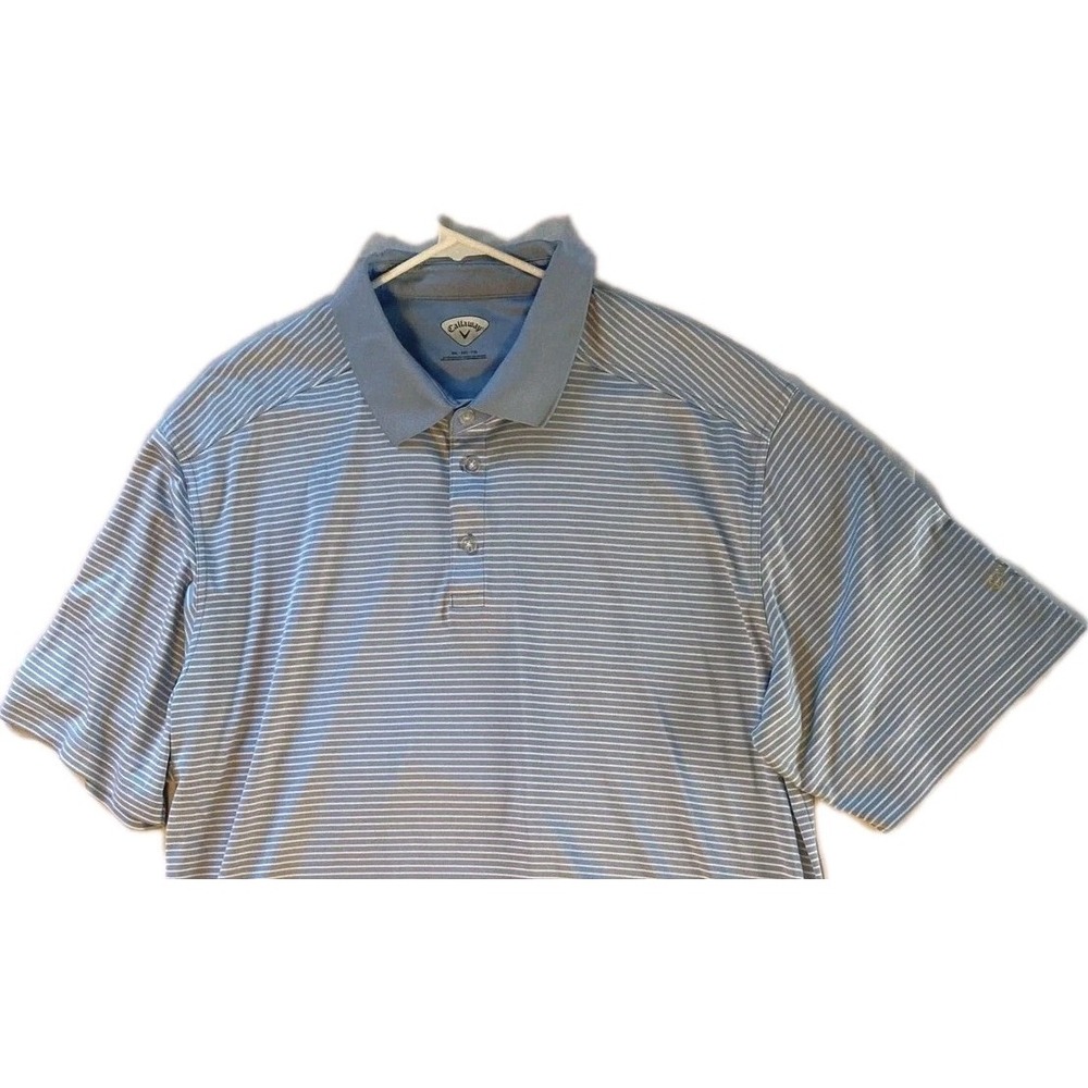 Callaway Polo Shirt Mens 2XL Blue White Stripe Golf Performance Stretch Casual